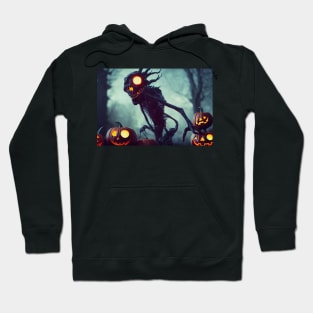 A Scary Monster and Pumpkins OnThe Background Of The Night Forest Hoodie